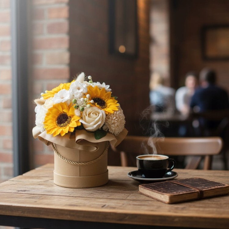 Wieczne Kwiaty Mydlane Flower Box Słoneczniki Bukiet w Pudełku na Prezent