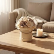 Wieczne Róże Flower Box Kwiaty Mydlane Beżowe Boho Dekoracja Prezent Ślub