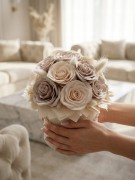 Wieczne Róże Flower Box Kwiaty Mydlane Beżowe Boho Dekoracja Prezent Ślub