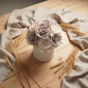 Wieczne Róże Flower Box Kwiaty Mydlane Beżowe Boho Dekoracja Prezent Ślub