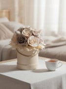 Wieczne Róże Flower Box Kwiaty Mydlane Beżowe Boho Dekoracja Prezent Ślub