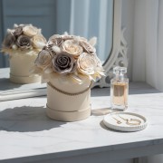 Wieczne Róże Flower Box Kwiaty Mydlane Beżowe Boho Dekoracja Prezent Ślub