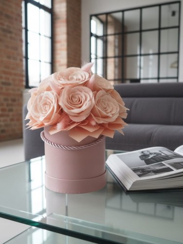 Kwiaty Mydlane Flowerbox Róże Prezent Bukiet Pudrowy Róż Wieczne Kwiaty