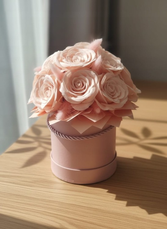 Kwiaty Mydlane Flowerbox Róże Prezent Bukiet Pudrowy Róż Wieczne Kwiaty