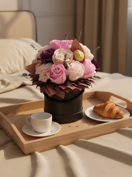 Flower Box Kwiaty Mydlane Róże Wieczny Bukiet Czekoladki Lawenda Prezent