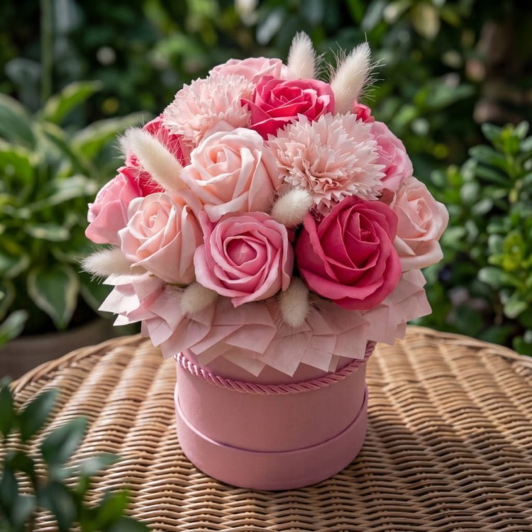 Flower box Mydlane Róże Różowy Prezent Na Urodziny Rocznicę Wieczne Kwiaty