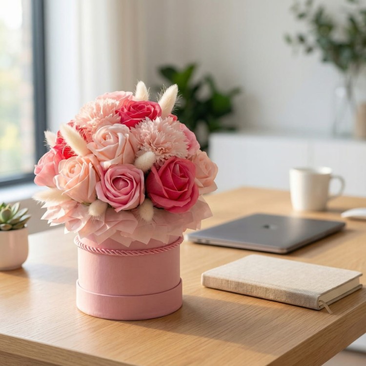Flower box Mydlane Róże Różowy Prezent Na Urodziny Rocznicę Wieczne Kwiaty