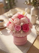 Flower box Mydlane Róże Różowy Prezent Na Urodziny Rocznicę Wieczne Kwiaty
