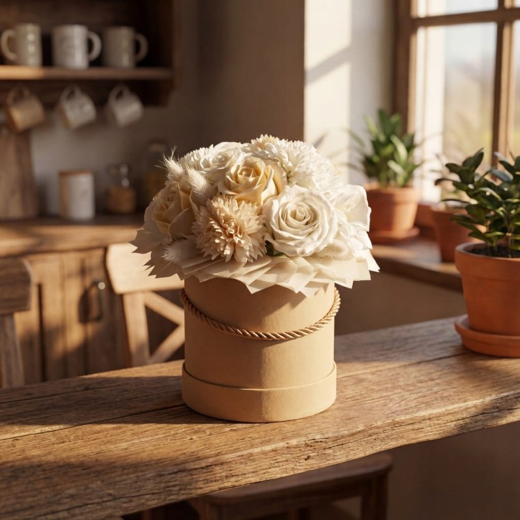 Flower Box Wieczny Bukiet Białe Róże Kwiaty Mydlane Pachnące Gotowy Prezent