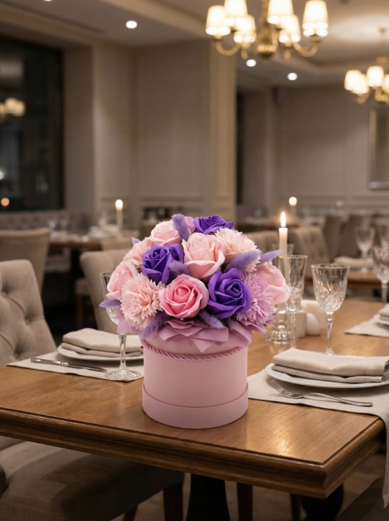 Flowerbox Kwiaty Mydlane Bukiet Róże Prezent Na Dzień Babci Urodziny Różowy