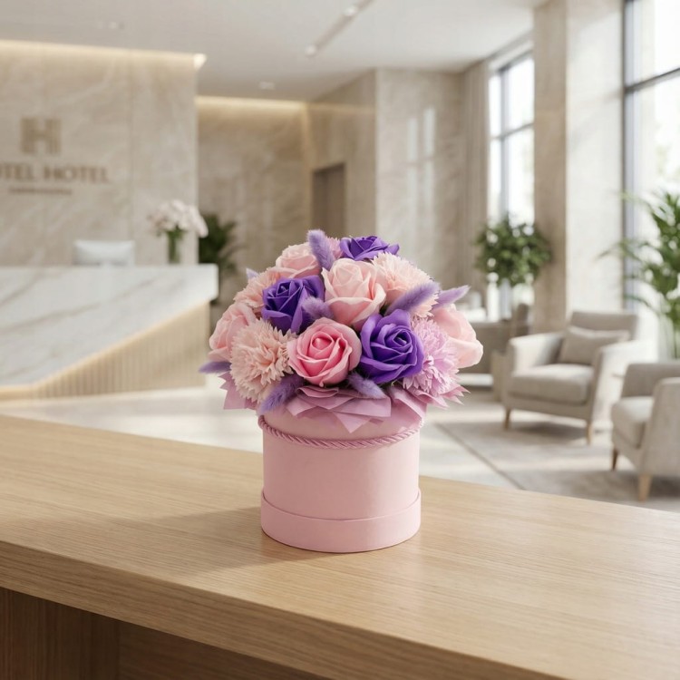 Flowerbox Kwiaty Mydlane Bukiet Róże Prezent Na Dzień Babci Urodziny Różowy
