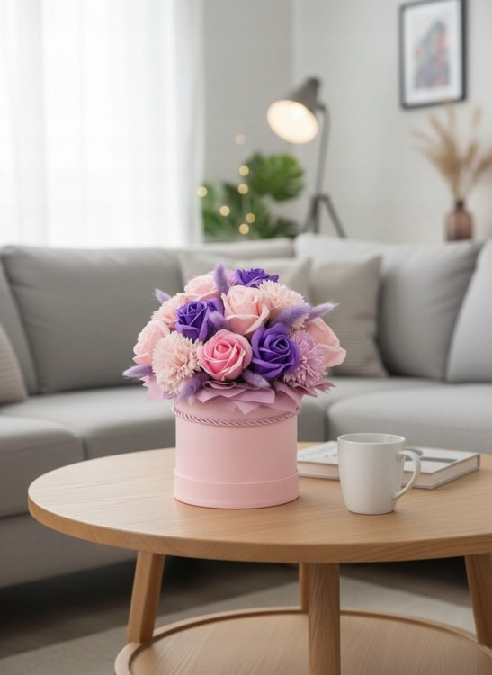 Flowerbox Kwiaty Mydlane Bukiet Róże Prezent Na Dzień Babci Urodziny Różowy