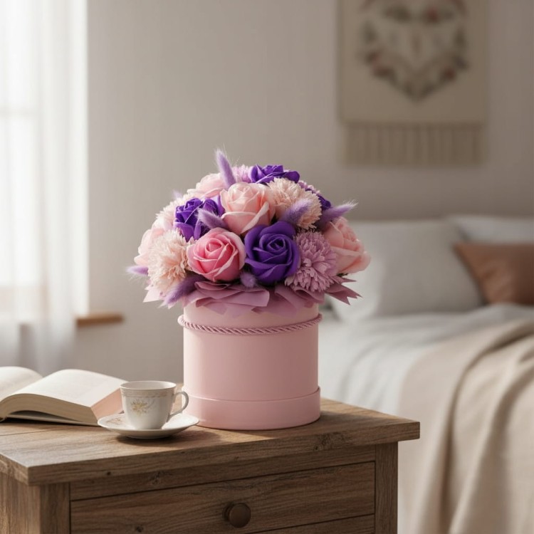 Flowerbox Kwiaty Mydlane Bukiet Róże Prezent Na Dzień Babci Urodziny Różowy