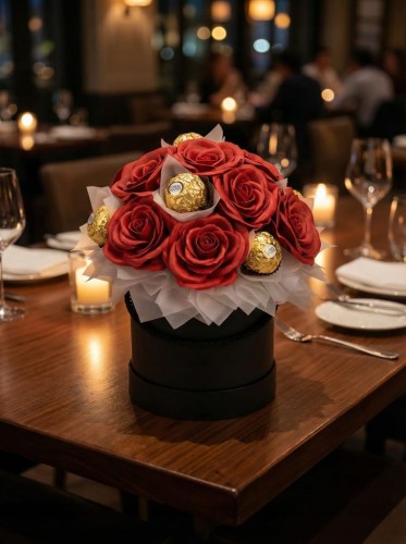 Flower Box z Ferrero Rocher Wieczne Róże Prezent Na Walentynki Dla Kobiet