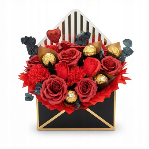 Flower box Mydlane Róże Ferrero Rocher Prezent Na Walentynki Dzień Kobiet
