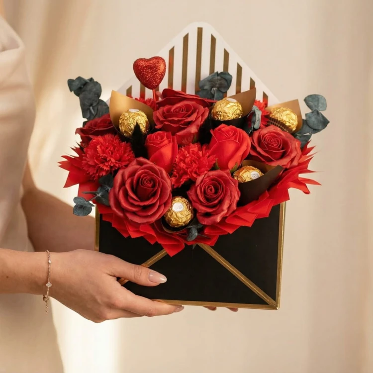 Flower box Mydlane Róże Ferrero Rocher Prezent Na Walentynki Dzień Kobiet