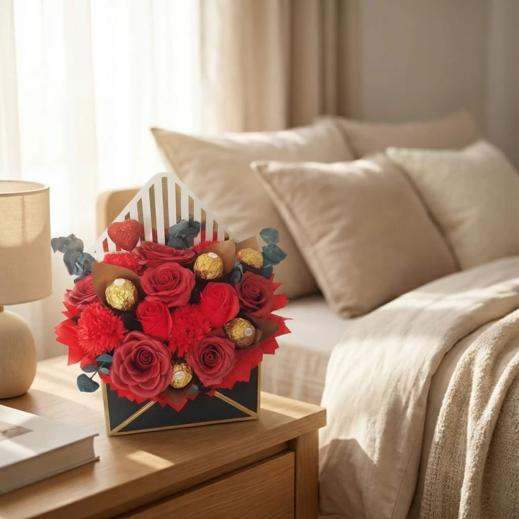 Flower box Mydlane Róże Ferrero Rocher Prezent Na Walentynki Dzień Kobiet