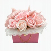 Flower Box Kwiaty Mydlane Róże w Torebce Prezent Na Dzień Kobiet Walentynki