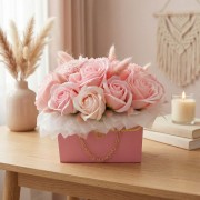 Flower Box Kwiaty Mydlane Róże w Torebce Prezent Na Dzień Kobiet Walentynki