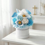 Wieczne Róże Mydlane Flowerbox Z Lizakami Chupa Chups Niebieski Bukiet Box