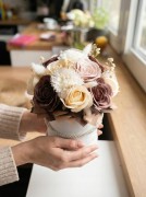 Flower Box Kwiaty Mydlane Welurowy Róże Eukaliptus Prezent Wieczne Kwiaty