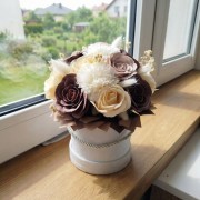 Flower Box Kwiaty Mydlane Welurowy Róże Eukaliptus Prezent Wieczne Kwiaty