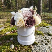 Flower Box Kwiaty Mydlane Welurowy Róże Eukaliptus Prezent Wieczne Kwiaty