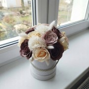 Flower Box Kwiaty Mydlane Welurowy Róże Eukaliptus Prezent Wieczne Kwiaty