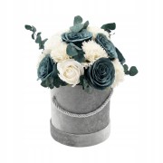 Flower Box Kwiaty Mydlane Welurowy Róże Eukaliptus Prezent Wieczne Kwiaty