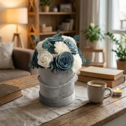 Flower Box Kwiaty Mydlane Welurowy Róże Eukaliptus Prezent Wieczne Kwiaty