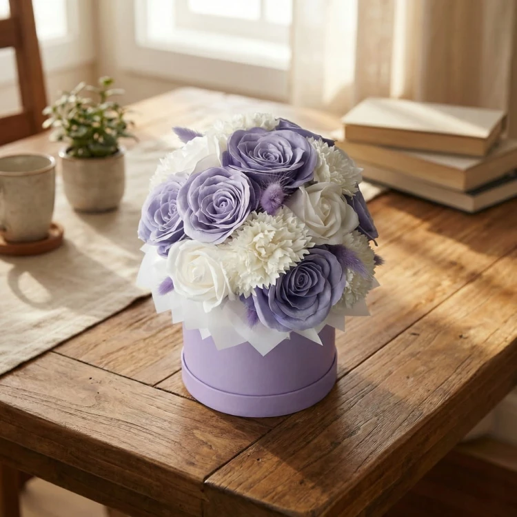Pachnące Róże Mydlane W Pudełku Flower box Fioletowy Prezent Dekoracja Domu
