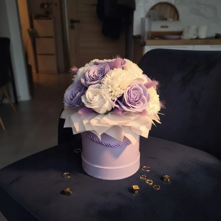 Pachnące Róże Mydlane W Pudełku Flower box Fioletowy Prezent Dekoracja Domu