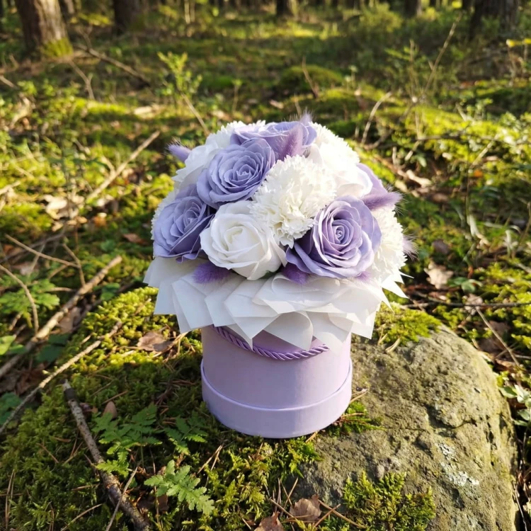Pachnące Róże Mydlane W Pudełku Flower box Fioletowy Prezent Dekoracja Domu
