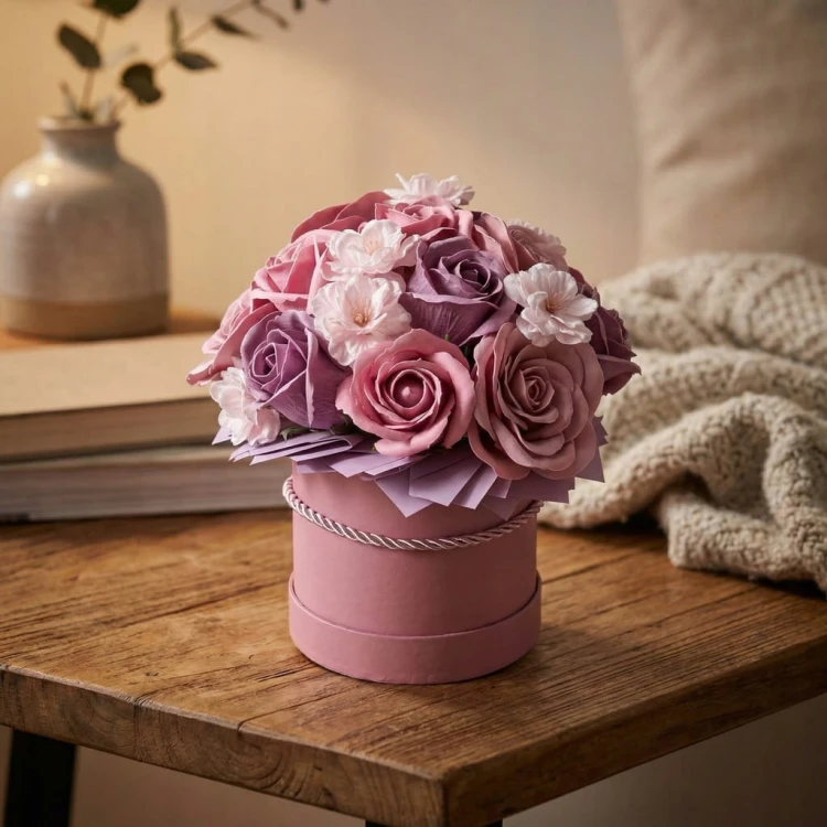 Flower Box Premium Róże Mydlane Wieczne Kwiaty Bukiet Pachnący Różowy
