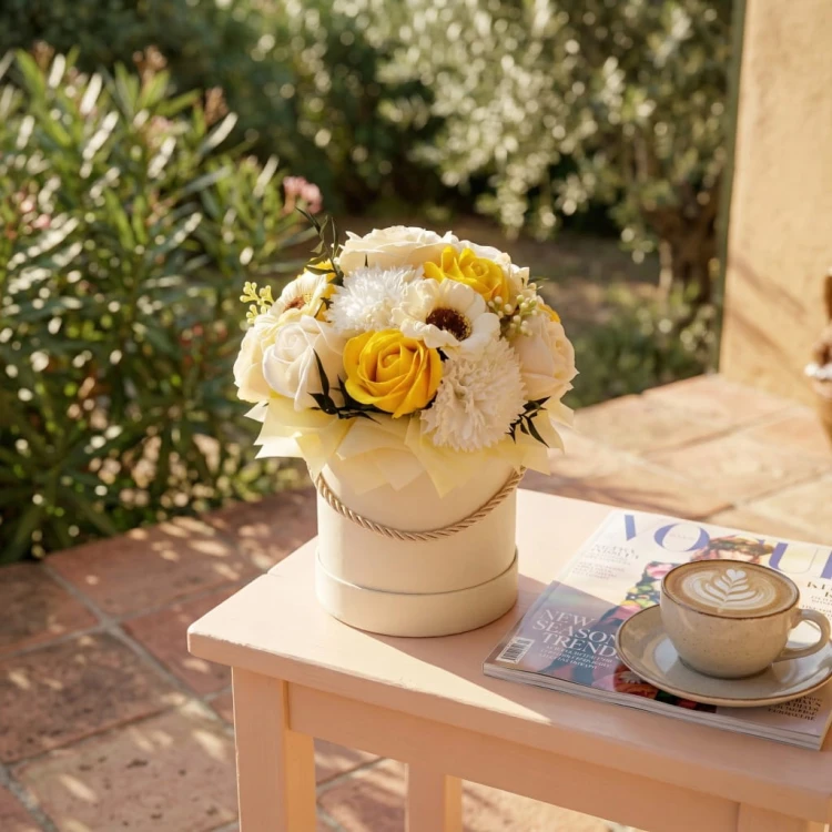 Flower Box Kwiaty Mydlane Wieczne Róże Żółty Bukiet Prezent Na Dzień Matki