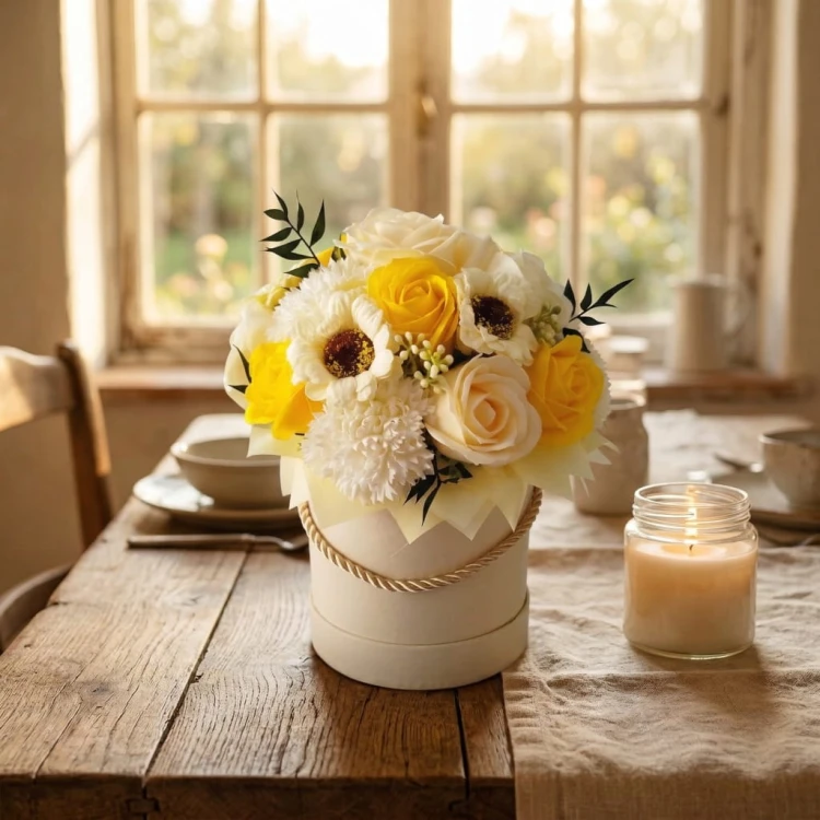 Flower Box Kwiaty Mydlane Wieczne Róże Żółty Bukiet Prezent Na Dzień Matki