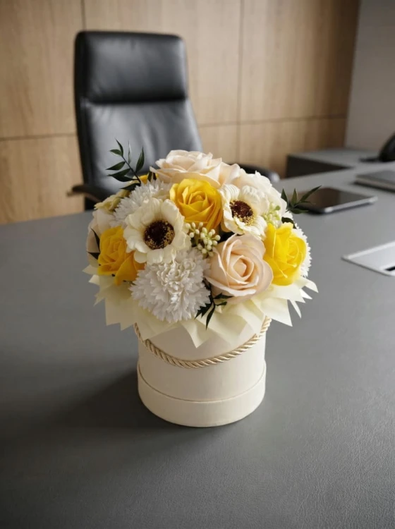 Flower Box Kwiaty Mydlane Wieczne Róże Żółty Bukiet Prezent Na Dzień Matki