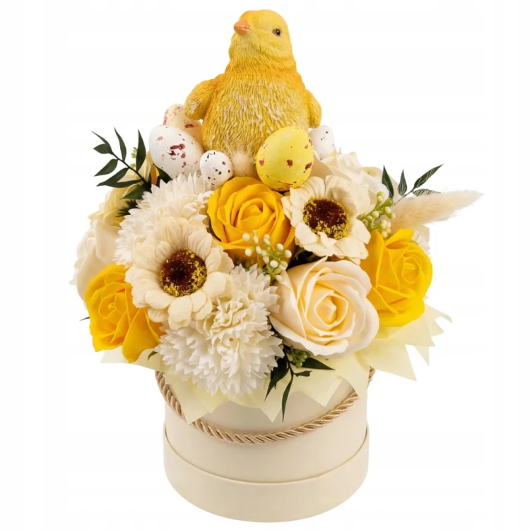 Wiosenny Flower Box Kwiaty Mydlane Wielkanocny Stroik z Kurczakiem Jajka