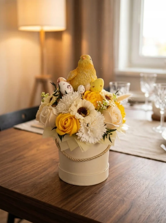 Wiosenny Flower Box Kwiaty Mydlane Wielkanocny Stroik z Kurczakiem Jajka