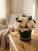 Kwiaty Mydlane Flower Box Róże Eukaliptus Bukiet Beżowy Prezent Dekoracja
