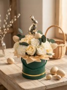 Prezent Na Wielkanoc Flower Box Kwiaty Mydlane Róże Złoty Zając Dekoracja