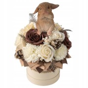 Premium Flower Box Wielkanocny Zając Kwiaty Mydlane Beżowy Stroik Handmade