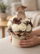 Premium Flower Box Wielkanocny Zając Kwiaty Mydlane Beżowy Stroik Handmade