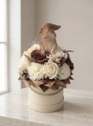 Premium Flower Box Wielkanocny Zając Kwiaty Mydlane Beżowy Stroik Handmade