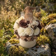 Premium Flower Box Wielkanocny Zając Kwiaty Mydlane Beżowy Stroik Handmade